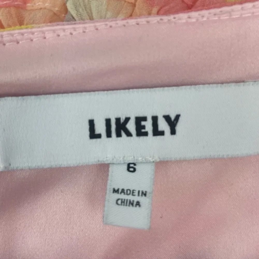 LIKELY | Mia Dress in Peach/ Pink Floral Mini Ruffle Dress Size 6 - Picture 5 of 6